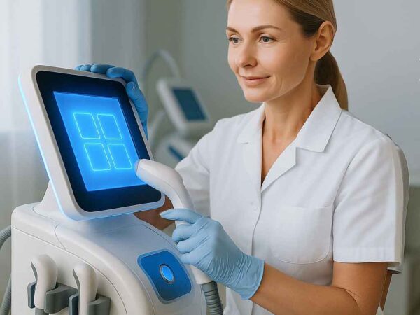 Medical professional operating advanced aesthetic technology in a modern MedSpa